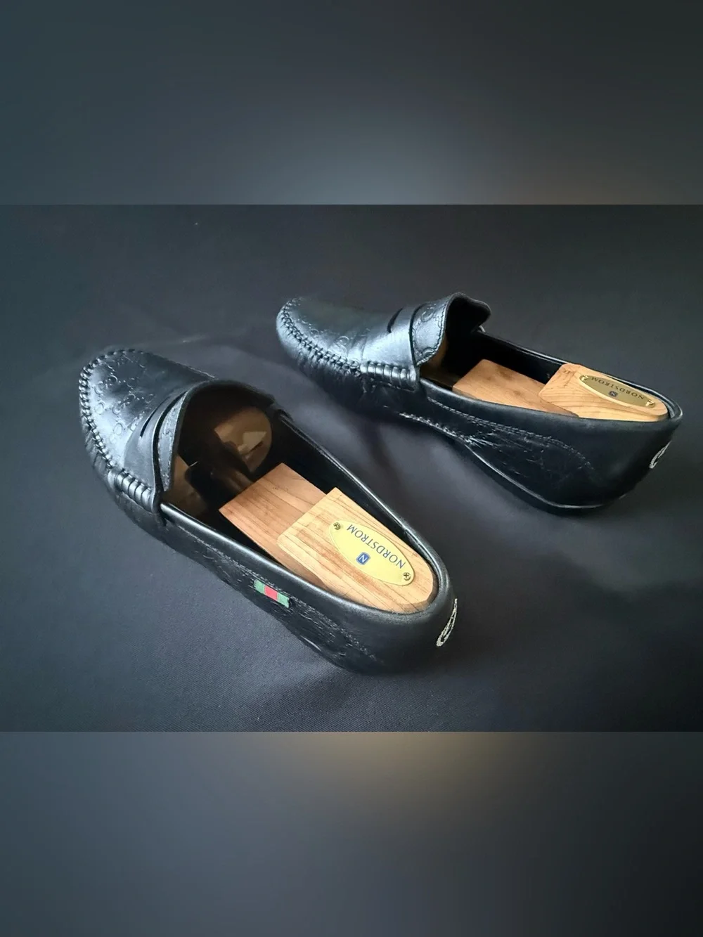 Gucci Guccissima Black Leather Penny Loafers Mens 12 G